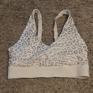 Silver Leopard Print Sports Bra